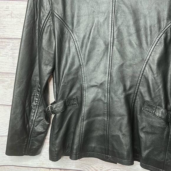 Jones New York Black Structured Leather Coat Jacket - Picture 4 of 9